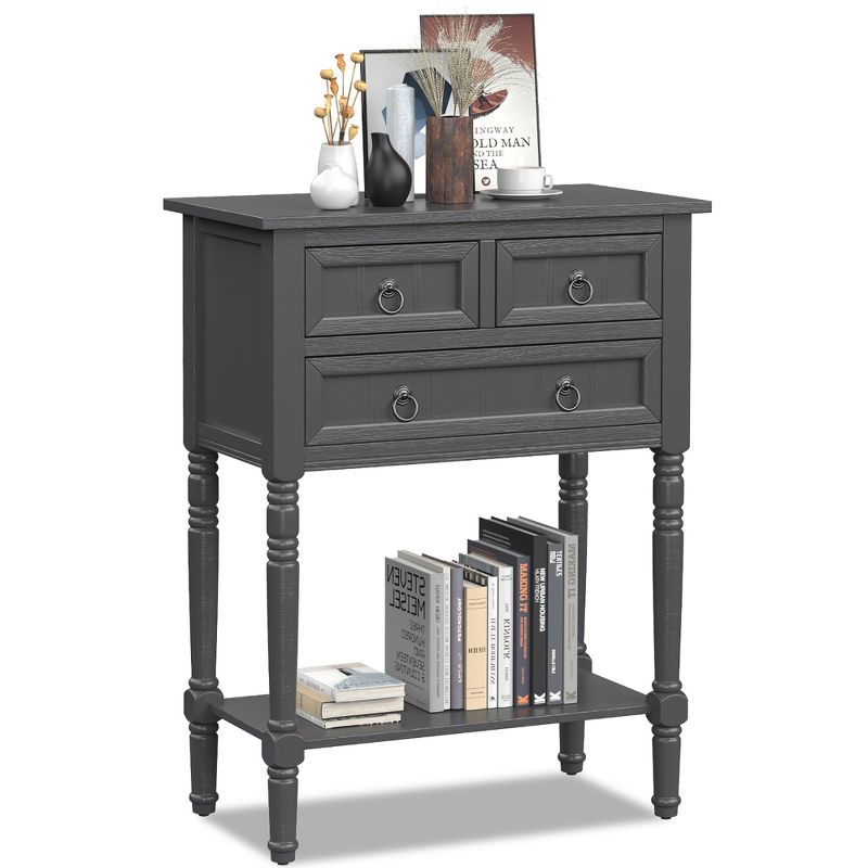 Costway Console Entryway Table w/ 3 Drawers Open Shelf for Hallway Living room Dark Grey, 1 of 10