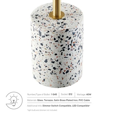 White Terrazzo and Brass Table Lamp with Glass Globe Shade