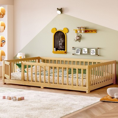 PAGED Kids Floor Bed Frame with Guardrails & Door, Child-Friendly Safe Design for Children’s Bedrooms, Kids & Toddlers
