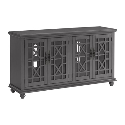 Parisian Gray 63" Transitional TV Stand with Elegant Trellis Glass