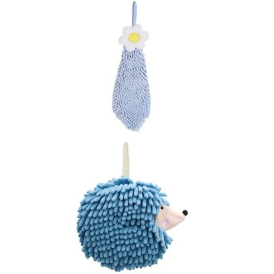 REGALWOVEN 2 Packs Chenille Hand Towel Flower and Cute Cartoon Hanging Hand Towel for Bathroom 6" x 15"/7" x 7"