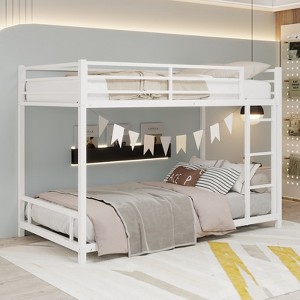 SeaCamel Heavy Duty Twin Over Full Metal Bunk Bed - Removable Stairs, 12" Under-Bed Storage, White for Teens & Adults - 1 of 4