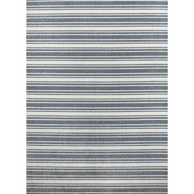 Cream and Dark Gray Striped Washable Synthetic Area Rug