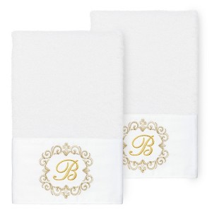 Linum Home Textiles 100% Turkish Cotton MONICA Gold Thread 2PC Embellished Hand Towel Set - 1 of 3