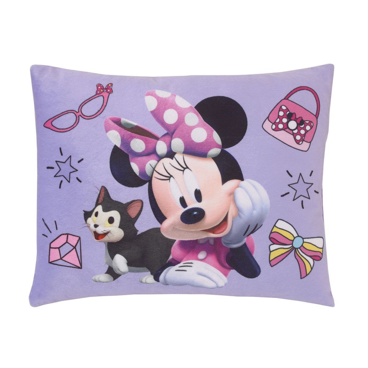 NoJo Disney Minnie Mouse I am Awesome Lavender and Pink, Figaro Plush Decorative Toddler Pillow