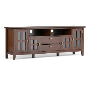 72" Solid Wood TV Media Stand with Handcrafted Finish, Cord Management, and Tempered Glass Doors for Living Room and Bedroom - 1 of 4