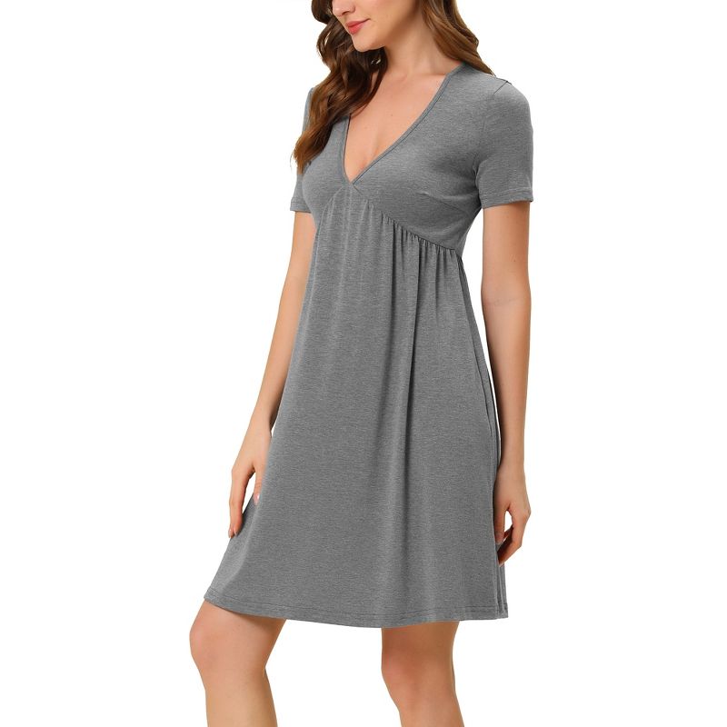 cheibear Women's Nightgown V Neck Soft Stretchy Pajama Dress, 2 of 6