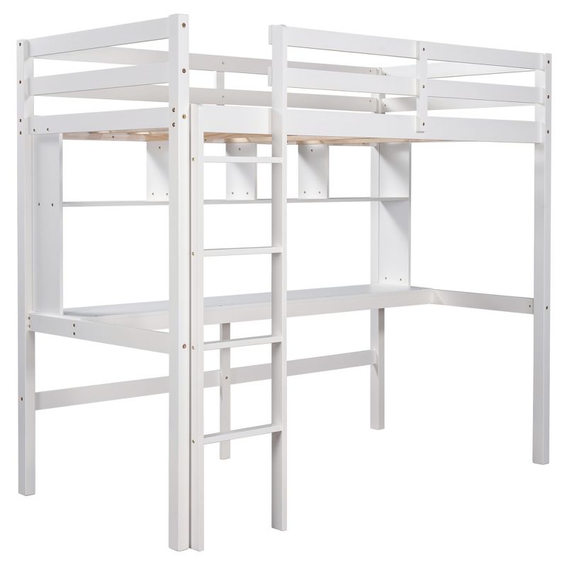 Twin Size Loft Bed with Desk, Shelves, and Ladder-ModernLuxe, 4 of 12
