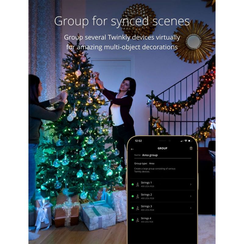 Twinkly Strings App-Controlled LED Christmas Lights 400 RGB (16 Million Colors) 105 feet Green Wire Indoor/Outdoor Smart Lighting Decoration (4 Pack), 4 of 7