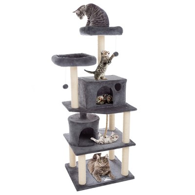 Pet Adobe 5-Tier Cat Tower and Kitty Condo, Gray