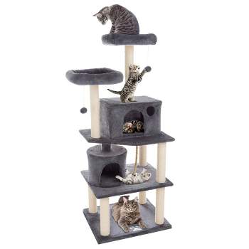 5-Tier Ultimate Cat Tree - 8 Cat Scratching Posts, 2 Padded Perches, 2 Kitty Huts, and 3 Hanging Toys for Multiple Cats by PETMAKER (Dark Gray)