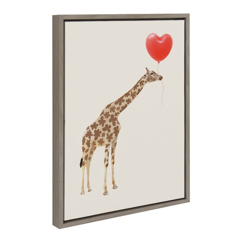 Kate &#38; Laurel All Things Decor 18&#34;x24&#34; Sylvie Giraffe in Love Framed Canvas Wall Art by July Art Prints Gray Zoo Animal, 4 of 6