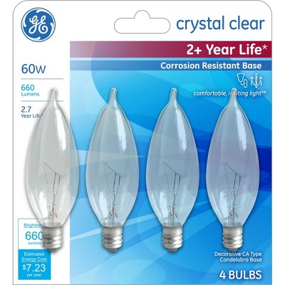 4 GE Lighting Crystal Clear 660 Lumens 60W Incandescent Chandelier Light Bulbs 
