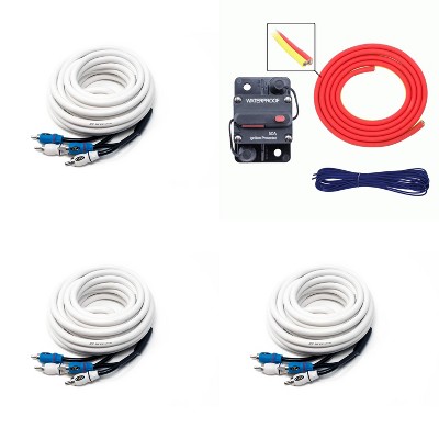Metra MLAK4-10 100 Amp Breaker 4GA Tinned Pure Copper 10 foot Marine Wiring Kit with (3) 4 Meter Marine RCA Cables