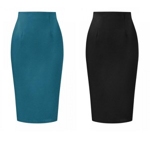 INSPIRE CHIC Women's Elegant High Wasit Split Hem Work Bodycon Pencil Skirt 2 Packs - 1 of 4