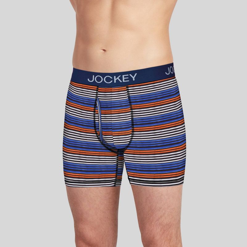 Jockey Generation&#8482; Men&#39;s Striped Microfiber Stretch Boxer Briefs 3pk - Blue/Orange/Coral Red, 3 of 5