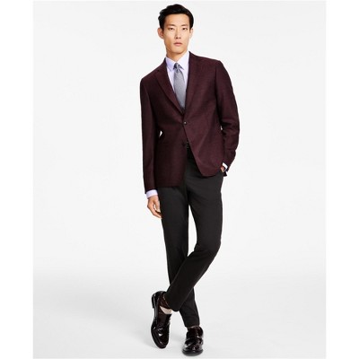 Calvin Klein Mens Slim Fit Wool Herringbone Two Button Blazer Jacket