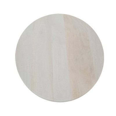 Washed White Mango Wood Round Side End Table, 20" Height