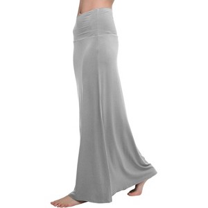 Women's Fold-Over Flare Maxi Skirt - Stylish Spandex Long Skirt for All-Day Comfort Light Gray - 1 of 4