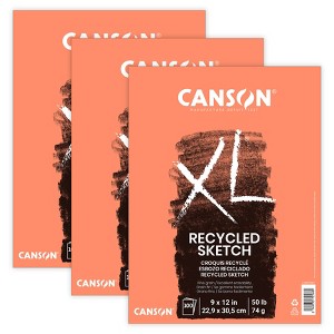 Canson XL Series Sketch Pad, Recycled, Foldover Binding, 100 Sheet, 9x12 inch, Pack of 3 - 1 of 4