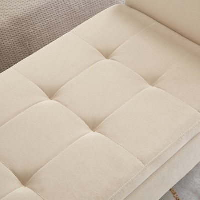 51.5'' Beige Velvet Upholstered Storage Ottoman Bench with Arms
