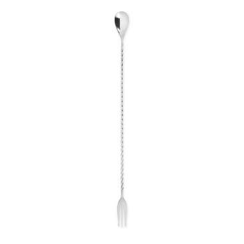 Viski Trident Barspoon with Full Twisted Stem Handle, Cocktail Spoon, Bartender Tool for Mixing Glasses, Swizzle Stick, Stainless Steel