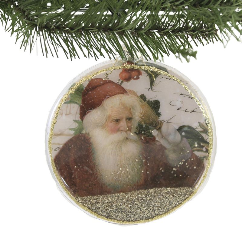 4.5 Inch Santa Holly Glass Ornament Claus Glitter Christmas Tree Ornaments, 2 of 4