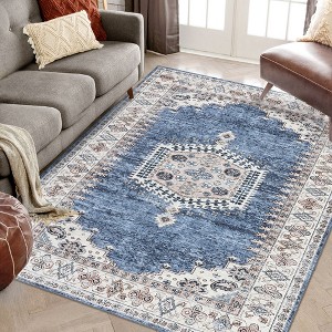 Vintage Floral Rugs for Living Room Bedroom Persian Area Rug Medallion Low Pile Non-Slip Carpet - 1 of 4
