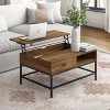 Fort Worth Wood Grain Finish Lift Top Coffee Table Brown - CorLiving: Modern Rectangle with Storage, Steel Frame - 2 of 4