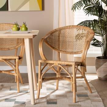 Varick Rattan Dining Chair Set Natural/Brown - bali & pari: Foam Cushion, Armrests, Fully Assembled