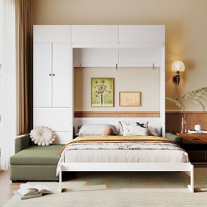 Queen Size Murphy Bed Foldable Wall Bed with Sofa and Shelves - ModernLuxe - 1 of 4