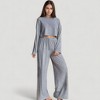 Anna-Kaci Lounge Women's Ribbed Knit Long Sleeve Crop Top and Wide Leg Lounge Pants Two-Piece Pajama Set - 2 of 4