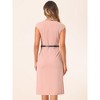 INSPIRE CHIC Women's Elegant Business Round Neck Belted Cap Sleeve Work Sheath Dresses - 3 of 4