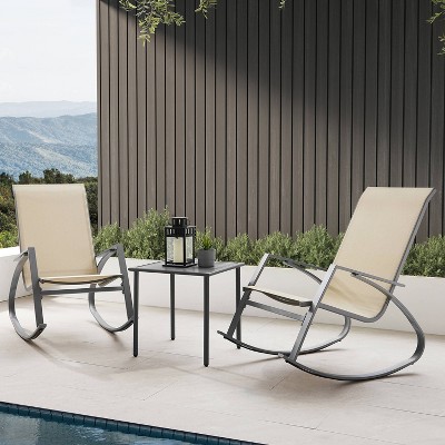 2pk Outdoor Rocking Chairs with Metal Frame - Khaki - Art Leon