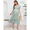 Maternity Dress Summer Ruffle Short Sleeve Square Neck Smocked Midi Dress Baby Shower Photoshoot - 2 of 4