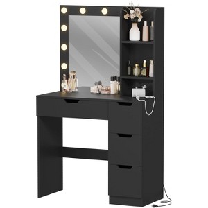 55" Tall Makeup Vanity Table, Vanity Desk with Mirror and Lights In 3 Colors, Storage Shelves and Cabinet Drawer Chest Dressing Table, for Bedroom - 1 of 4