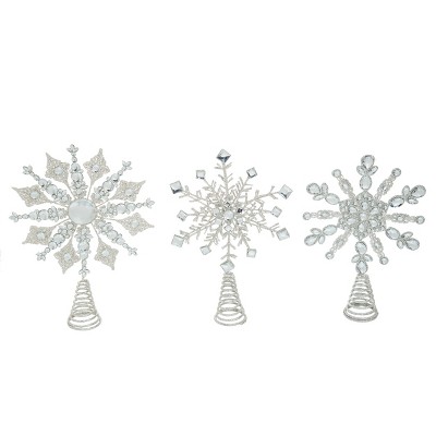 Transpac Metal 15 in. Silver Christmas Glitter Snowflake Tree Topper Set of 3