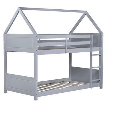 NicBex Twin Over Twin Bunk Bed with Ladder and Safety Guardrail,Twin Loft Bed with Headboards and Footboards,Rubber Wood Bunk Beds for Bedroom,Gray
