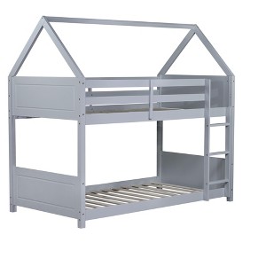NicBex Twin Over Twin Bunk Bed with Ladder and Safety Guardrail,Twin Loft Bed with Headboards and Footboards,Rubber Wood Bunk Beds for Bedroom - 1 of 4