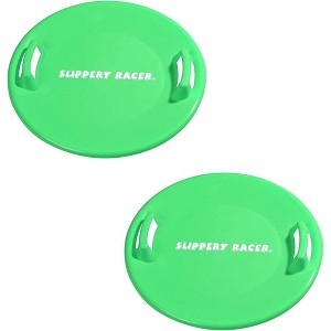 Slippery Racer Heavy-Duty Cold Resistant Downhill Pro Adults and Kids Plastic Outdoor Winter Saucer Disc Snow Sled with Handles (2 Pack) - 1 of 4
