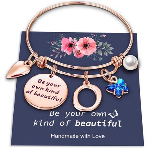 Butterfly Initial Bracelets for Teen Girls and Women with Crystal Butterfly and Pearl, Expandable Bangle - 1 of 4