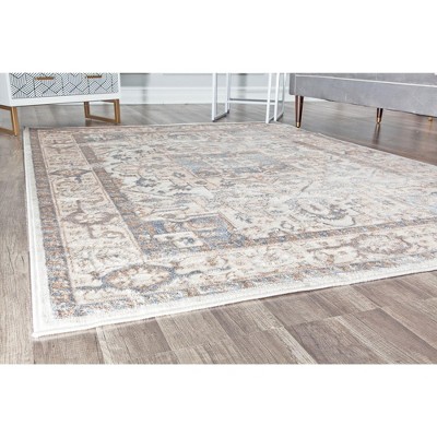 Desert Sand Beige and Slate Floral 5' x 7' Area Rug