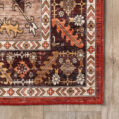 Hera Red Medallion Washable Synthetic Area Rug 4' x 6'