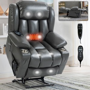 Grey Dual Motor Infinite Position Leatheraire Power Lift Recliner Chair with 8-Point Vibration Massage and Lumbar Heating - 1 of 4