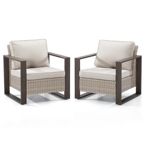COWLOWN Beige 2 Piece Outdoor Rattan Patio Chairs Set with Cushions, Waterproof Wicker & Sturdy Metal Frame for Porch, Deck, Backyard - 1 of 4