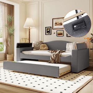 NicBex Twin/Full Size Teddy Fleece Daybed with Storage Armrests,Trundle and Latest Integrated Bluetooth Audio System - 1 of 4