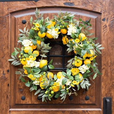 Cottage Garden Lemon & Floral 28" Grapevine Wreath for Spring/Summer