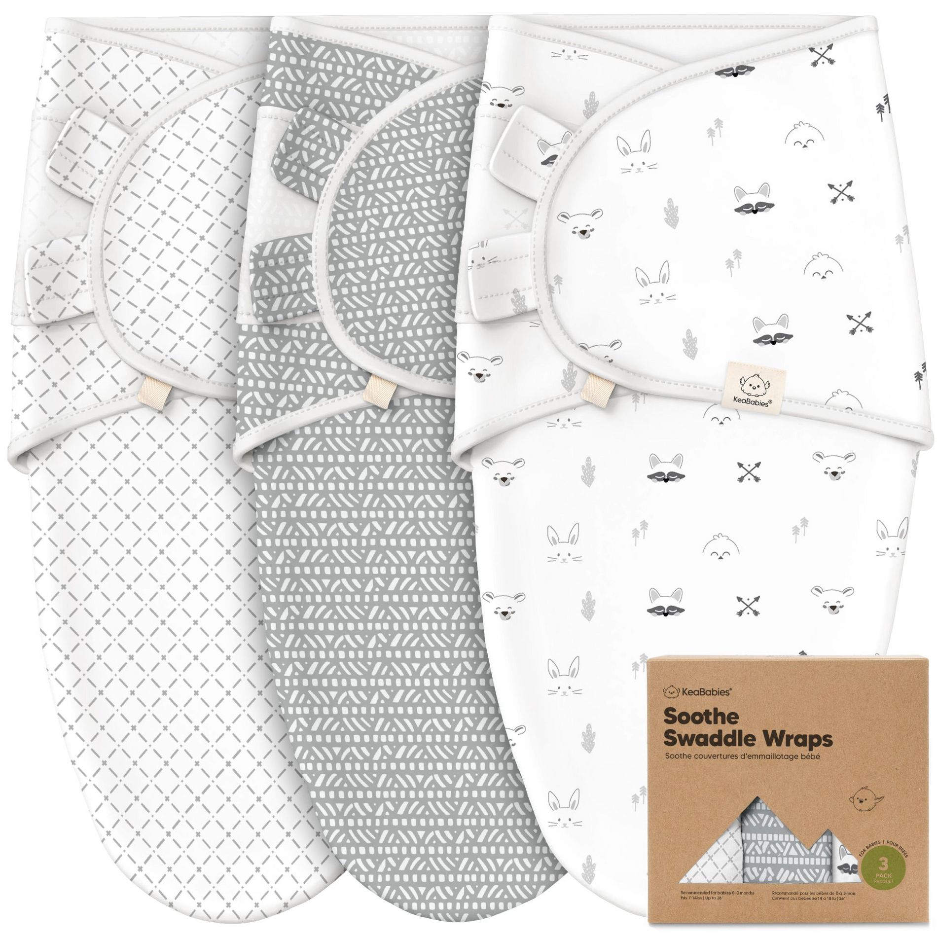 KeaBabies 3pk Soothe Baby Swaddle Wrap 0-6 Months, Organic Baby Swaddle Sleep Sacks, Newborn, Infant Swaddle Sack (Nordic)