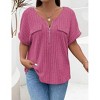 Tops for Women V Neck Zipper Fake Pocket T-Shirts Oversized Ladies Tops Ribbed Short Sleeve Tunic Top - 2 of 3