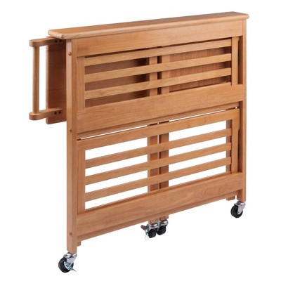 Light Oak Foldable Drop Leaf Kitchen Cart with Storage